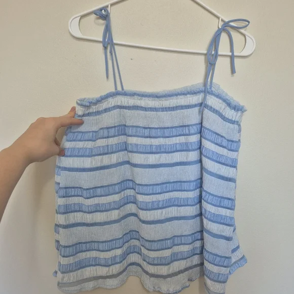 Pink Lily Women’s Blue Striped Tie Strap Ruffle Hem Top – Size M - Picture 5 of 5